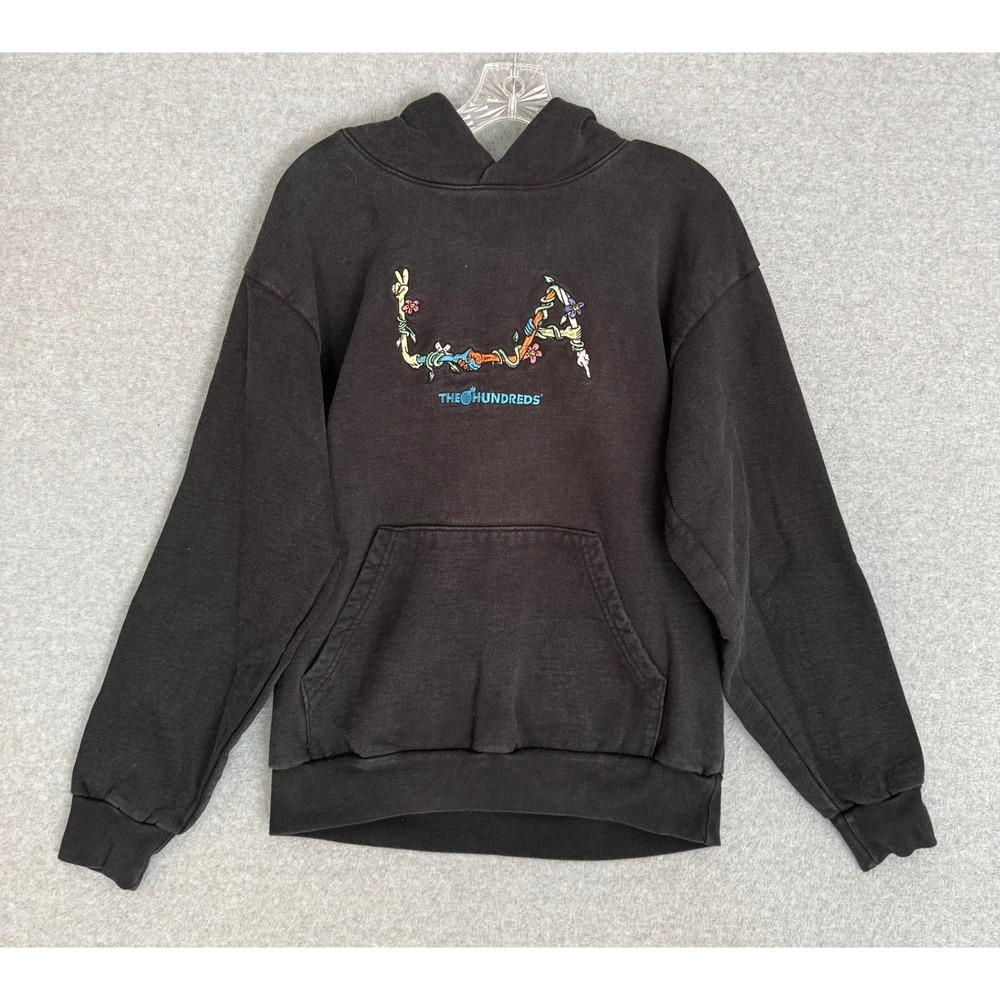 The Hundreds Hoodie Mens L Black Embroidered LA Floral Streetwear Pullover